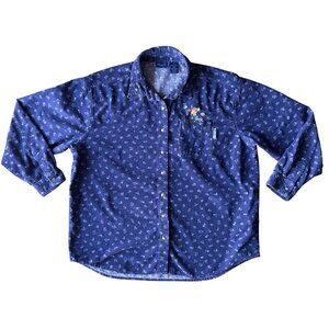 Vtg Tigger Disney Corduroy Shirt Womens XL‎ Embroidered Floral Winnie The Pooh